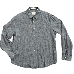 Goodfellow & Co | Standard Fit Linen-Blend Button Down Shirt: Blue Check | Large